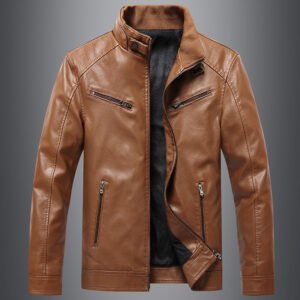 Zazzle Haven Men's Fleece Padded Coat with Casual Collar - Stylish PU Leather Jacket for Winter