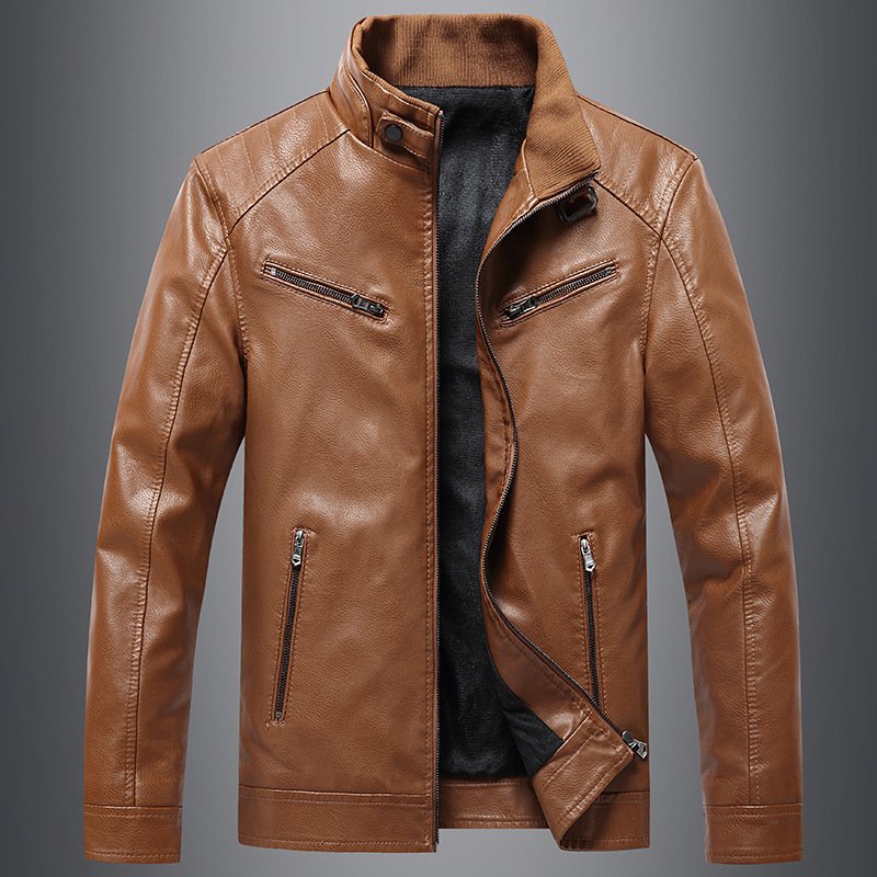 Zazzle Haven Men's Fleece Padded Coat with Casual Collar - Stylish PU Leather Jacket for Winter