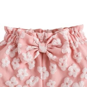 Girl's Summer Oblique Shoulder Top & Flower Shorts Set | Stylish Kids' Outfit