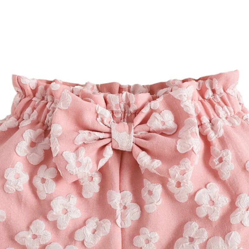 Girl's Summer Oblique Shoulder Top & Flower Shorts Set | Stylish Kids' Outfit