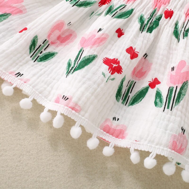 Baby Girl Cute Flowers Sling Half-Length Lace Suit | Adorable Baby Outfit
