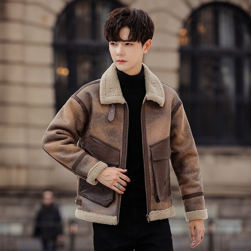 Zazzle Haven Leather and Fur Casual Coat for Men - Stylish and Warm Winter Outerwear