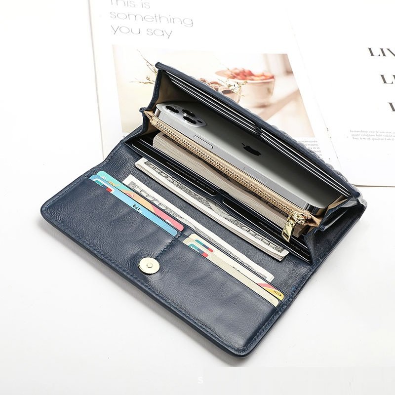 Solid colour - Long Coin Purse in Soft Thin Genuine Leather with Multiple Card Slots - Perfect Gift