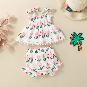Baby Girl Cute Flowers Sling Half-Length Lace Suit | Adorable Baby Outfit