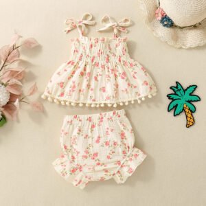 Baby Girl Cute Flowers Sling Half-Length Lace Suit | Adorable Baby Outfit