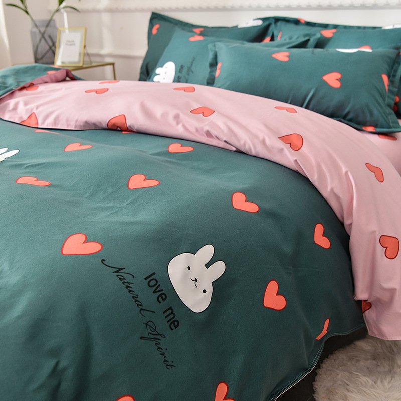 Cute Pure Cotton Brushed Bedding – Thickened 4-Piece Fresh Set