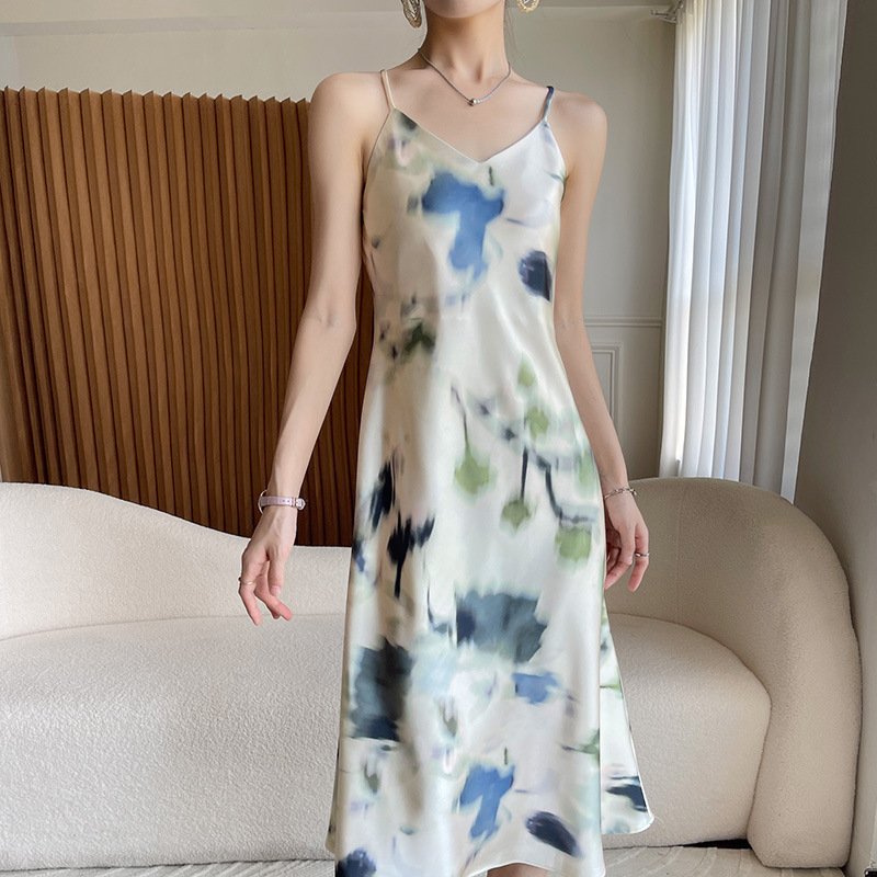 Elegant French Acetate Suspender Skirt | Women's Mid-Length Holiday Dress
