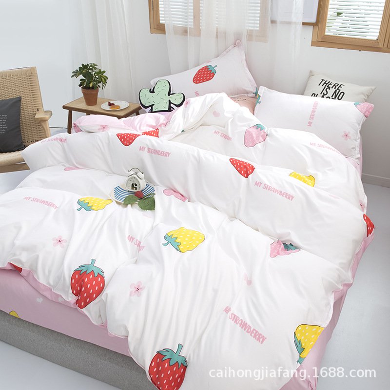 Cartoon Character Cotton Bedding – 4-Piece Summer Dorm Quilt Set