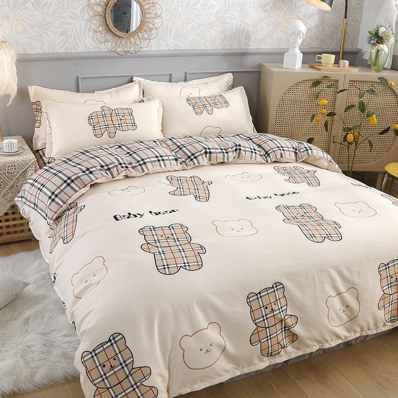 Cute Pure Cotton Brushed Bedding – Thickened 4-Piece Fresh Set