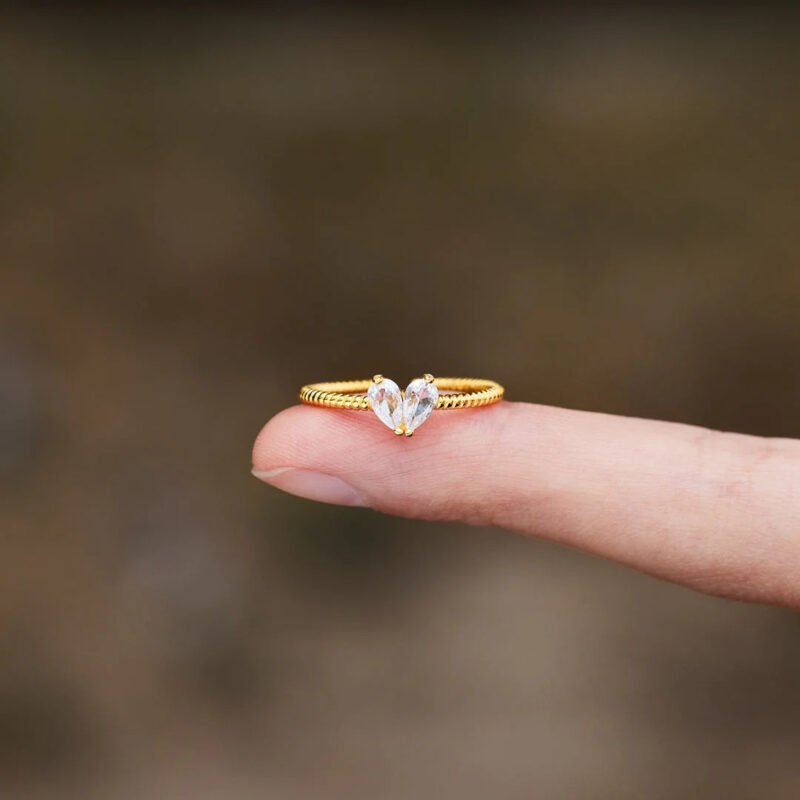 Personalized Promise Curved Heart Birthstone Ring - Infinity Diamond Band with 2 birthstones - Perfect Christmas Gift