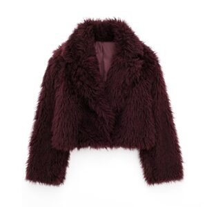 Burgundy Artificial Fur Short Coat – Stylish, Warm & Chic Outerwear