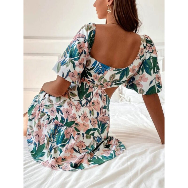 Spring & Summer Women’s Off-Shoulder Puff Sleeve Dress – Waist-Exposed Chic