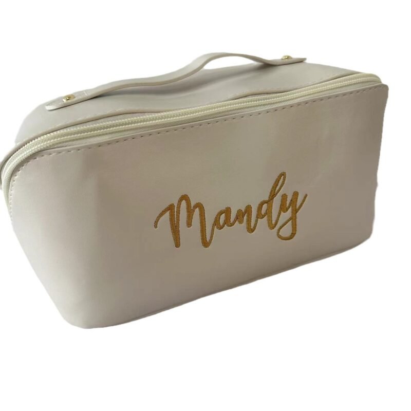 Embroidered Leather Makeup Bag – Stylish, Durable & Personalized