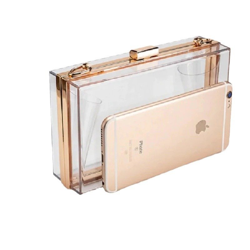 Personalized Acrylic Handbag | Custom Gold Letter Makeup Bag with Chain