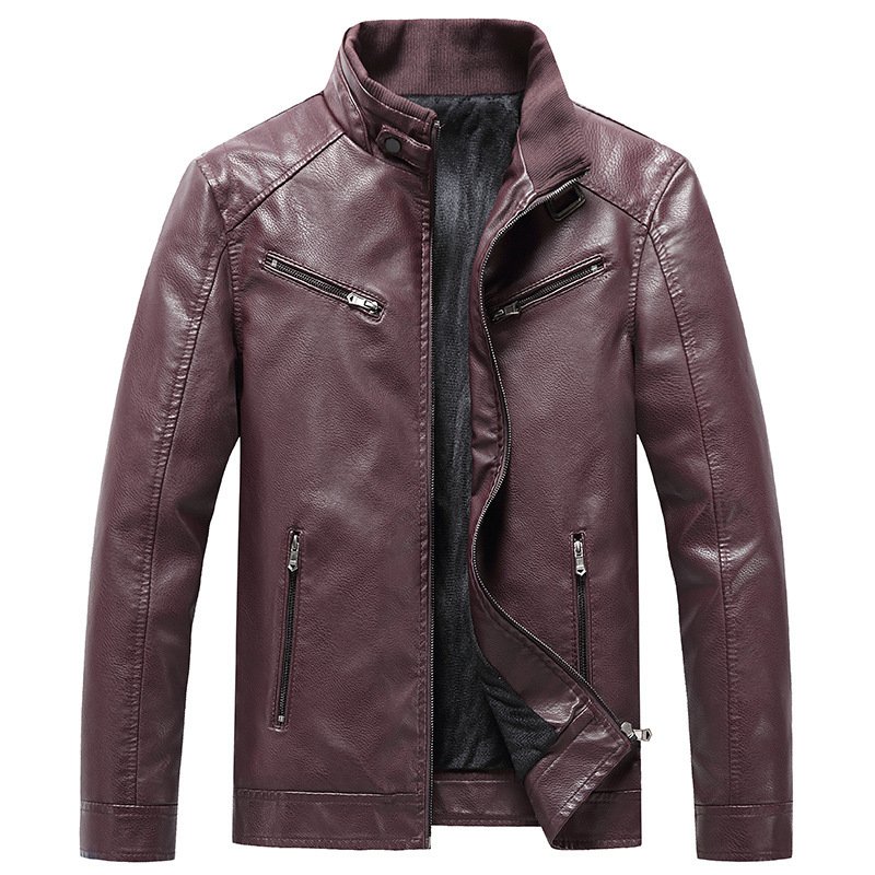 Zazzle Haven Men's Fleece Padded Coat with Casual Collar - Stylish PU Leather Jacket for Winter