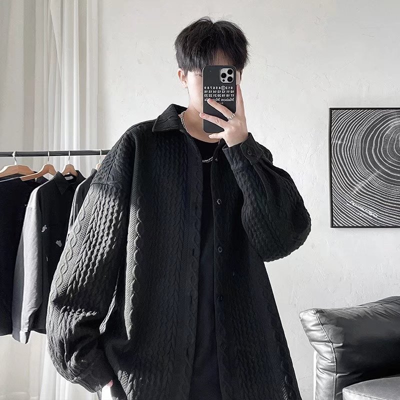 Zazzle Haven Men's Vibe Style Embossed Pleated Shirt Jacket - Trendy and Comfortable Fashion Outerwear