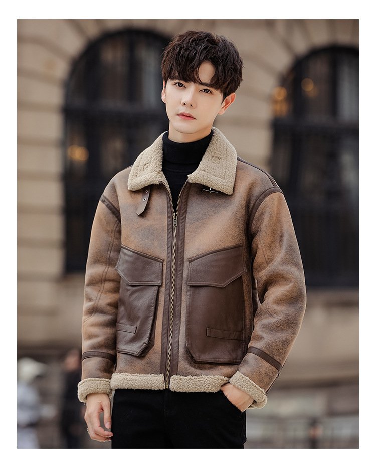 Zazzle Haven Leather and Fur Casual Coat for Men - Stylish and Warm Winter Outerwear