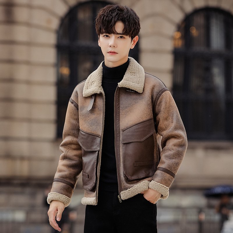 Zazzle Haven Leather and Fur Casual Coat for Men - Stylish and Warm Winter Outerwear