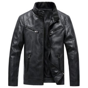 Zazzle Haven Men's Fleece Padded Coat with Casual Collar - Stylish PU Leather Jacket for Winter