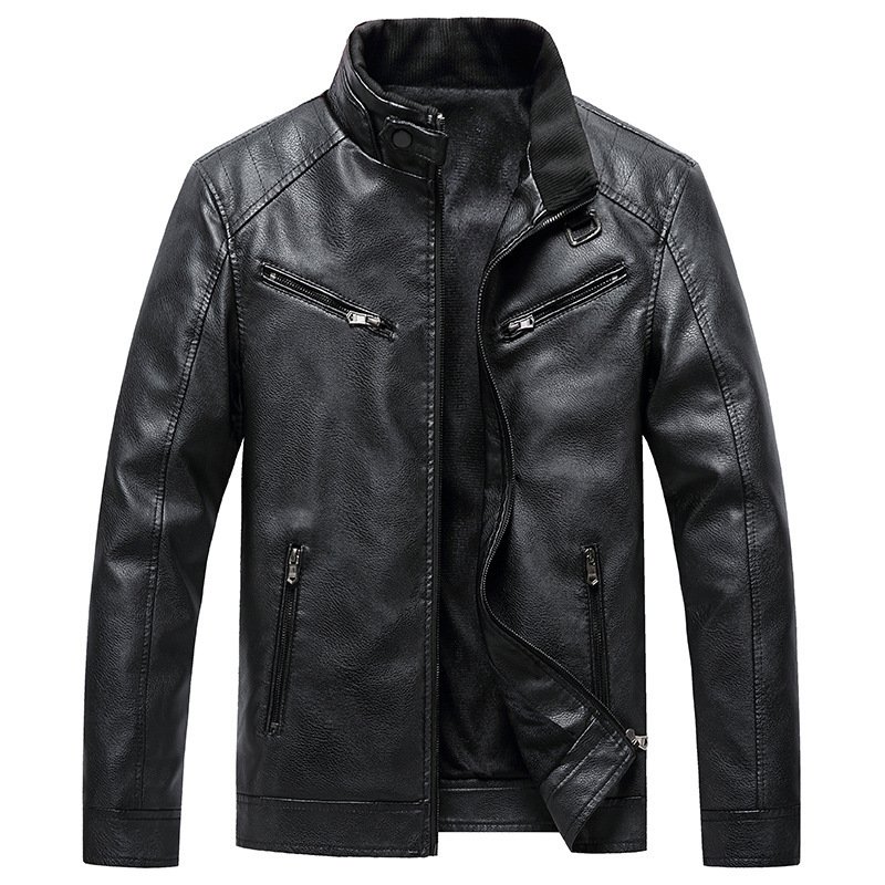Zazzle Haven Men's Fleece Padded Coat with Casual Collar - Stylish PU Leather Jacket for Winter