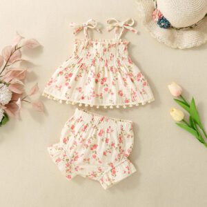 Baby Girl Cute Flowers Sling Half-Length Lace Suit | Adorable Baby Outfit