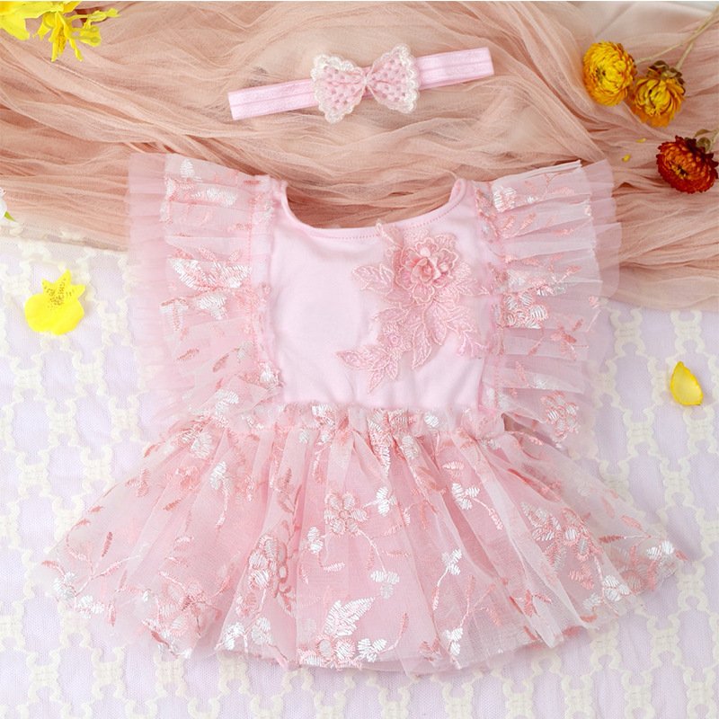 Two-Piece Baby Embroidery Floral Lace Mesh Jumpsuit | Elegant Baby Outfit