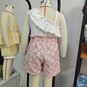 Girl's Summer Oblique Shoulder Top & Flower Shorts Set | Stylish Kids' Outfit