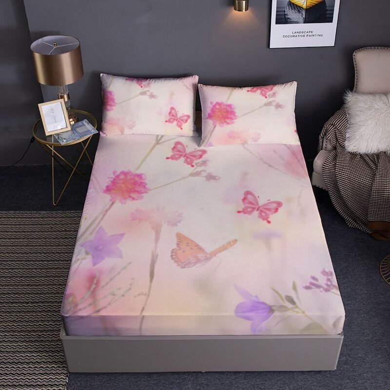 Pink Nature-Inspired Fitted Sheet – Soft, Elegant & Durable Bedding