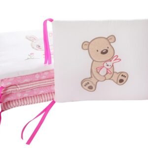 Baby Bed Cover Backup - Bear and Rabbit Pink Design for Nursery Comfort