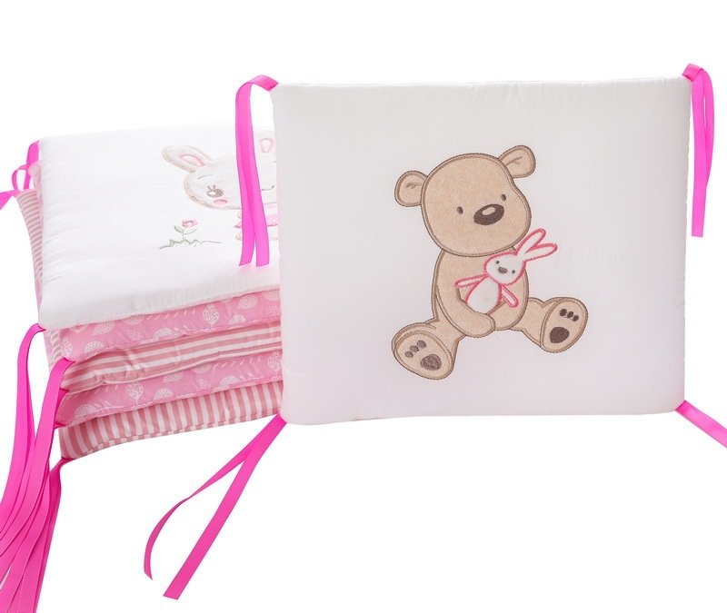 Baby Bed Cover Backup - Bear and Rabbit Pink Design for Nursery Comfort