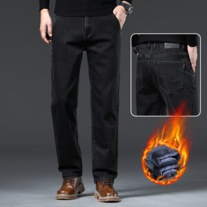 Men's Loose Fleece-Lined Straight-Leg Trousers – Warm & Comfortable Winter Denim