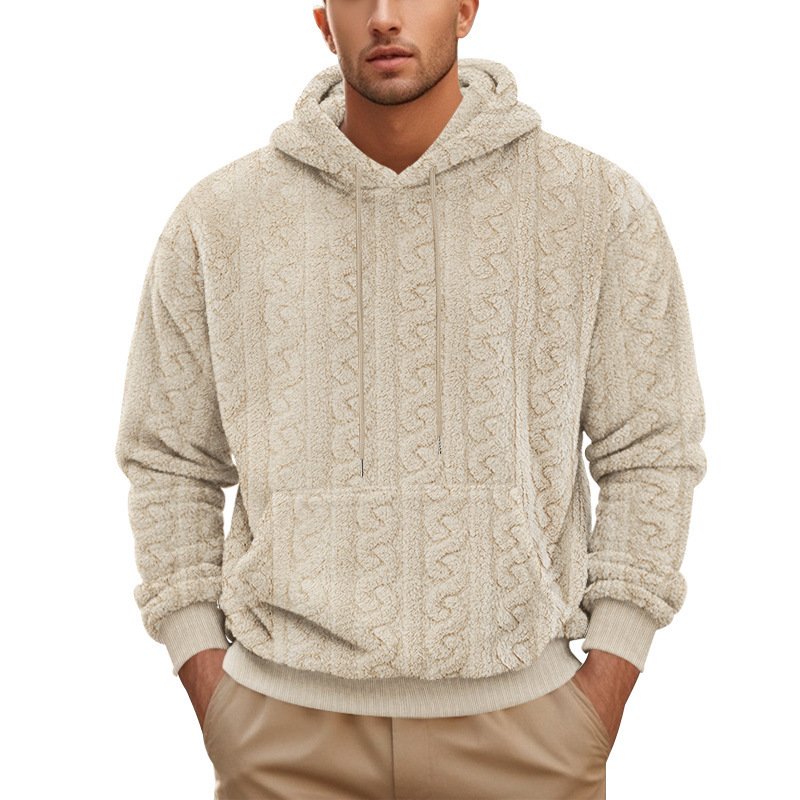 Fall Winter Men Hooded Jacquard Teddy Plush Sports & Leisure Sweater – Warm & Stylish
