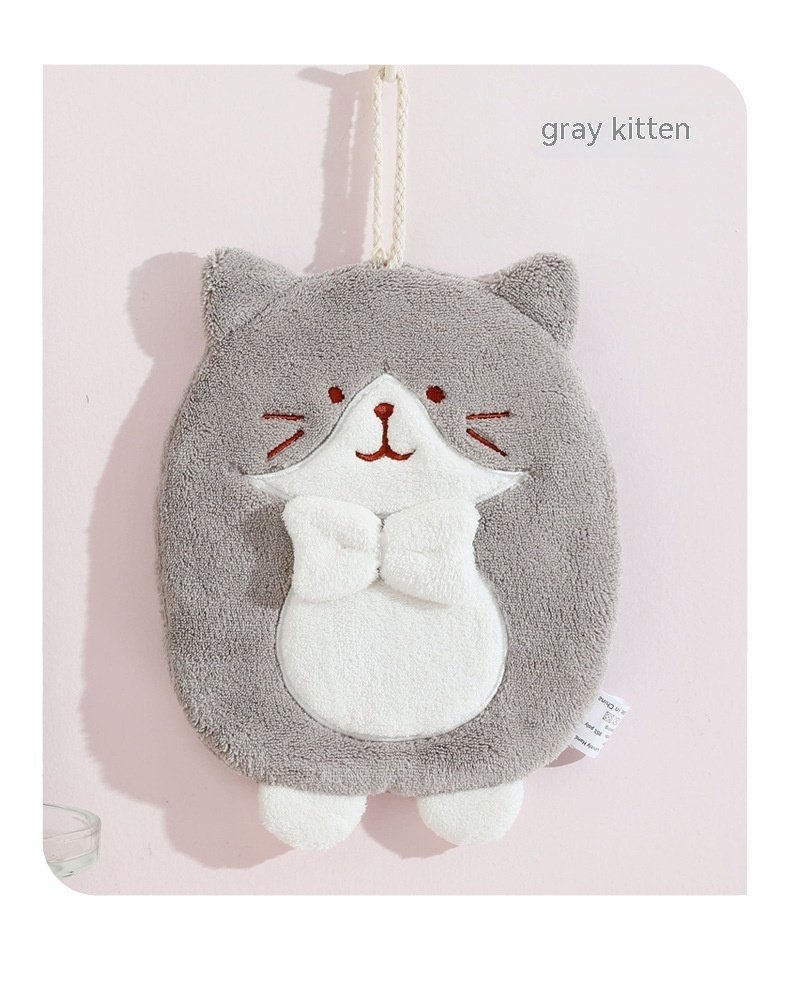 Cute Kitten Hanging Hand Towel – Absorbent & Lint-Free for Household Kitchen Use