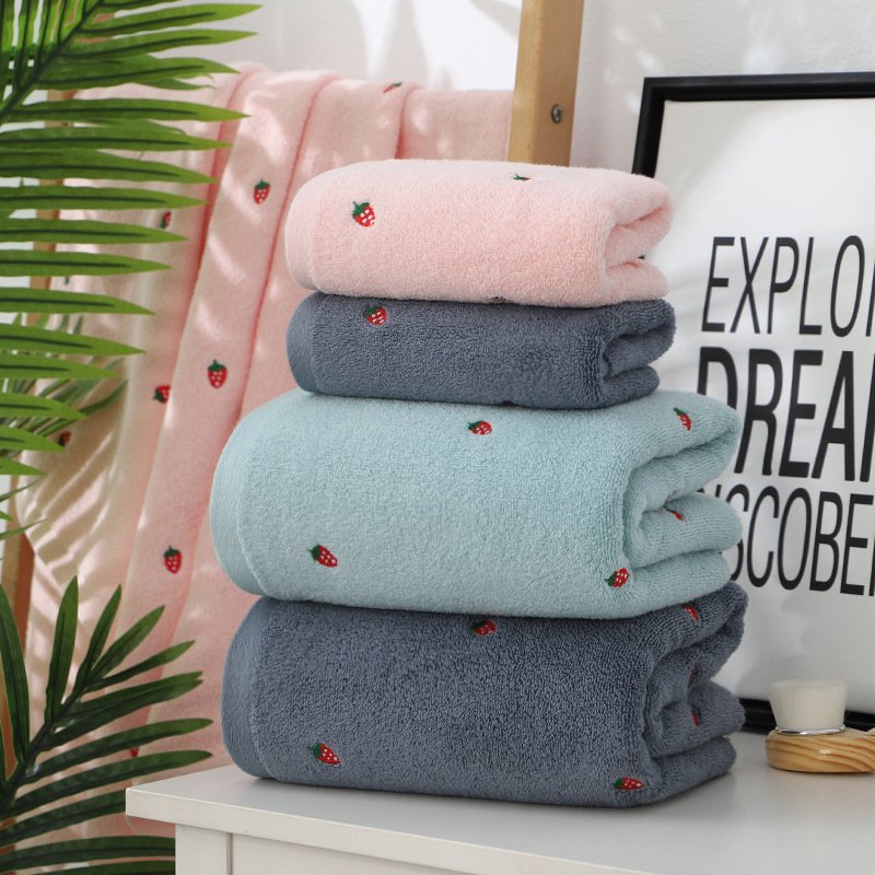 Strawberry Embroidered Cotton Towel – Soft & Stylish Bath Towel with Cute Embroidery