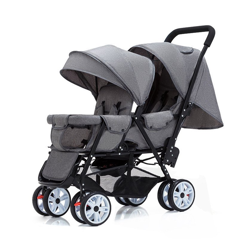 Lightweight Stroller for Children - Front & Rear Sitting, Plus-Sized Four-Wheel Double Sitting Lying Folding Cart