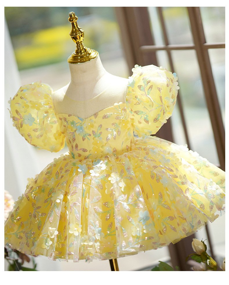 ellow Puffy Gauze Princess Dress - Perfect for Children's Birthday & Performance Catwalks