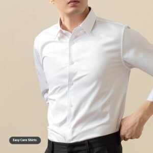 Long Sleeve Men's Solid Color Stretch Slim-Fitting Shirt - Iron-Free & Anti-Wrinkle Business Casual