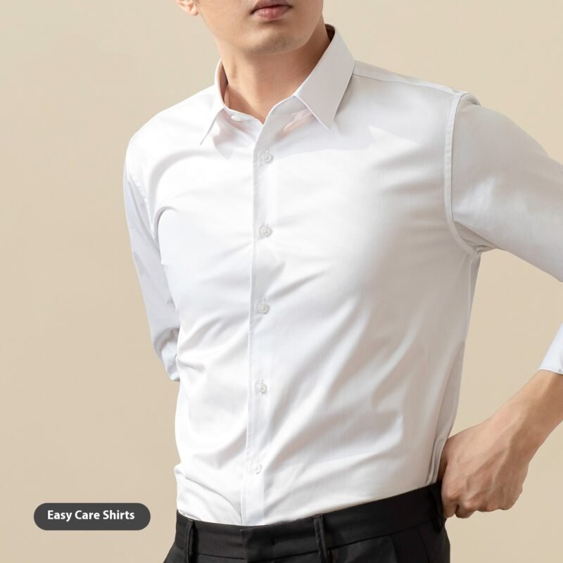 Long Sleeve Men's Solid Color Stretch Slim-Fitting Shirt - Iron-Free & Anti-Wrinkle Business Casual