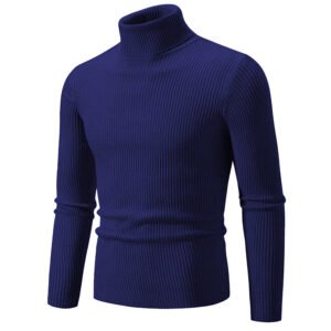 Retro Simple Solid Color Turtleneck Knit Sweater – Slim Fit Casual Men's Base Layer