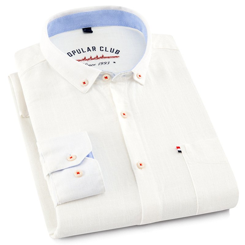 Long Sleeve Cotton Linen Slim Fit Fashion Casual Linen Shirt for Men