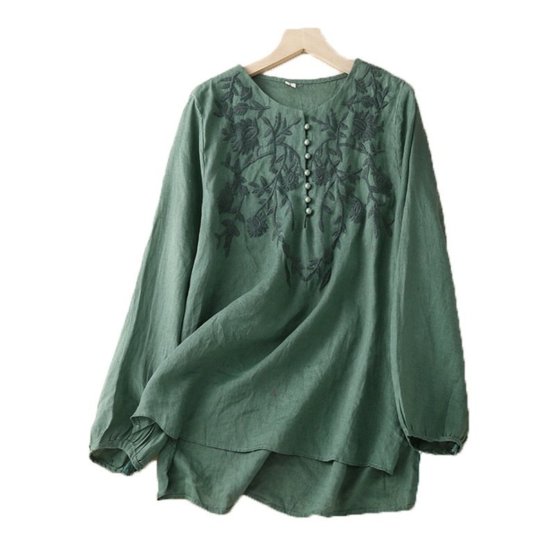 Embroidered Loose Women's Cotton Linen Shirt | Stylish and Comfortable