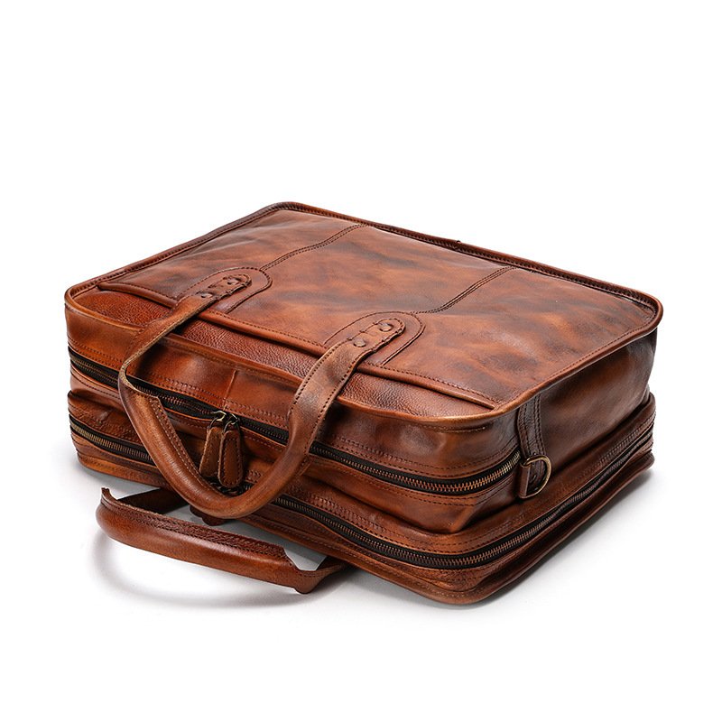 Large Capacity Vintage Leather Men's Briefcase | Multifunctional Business Bag