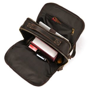 Double Zipper Genuine Leather Backpack - Large Capacity Crazy Horse Leather Travel Bag