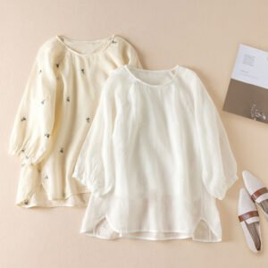 Cotton and Linen Embroidery Loose Shirt | Comfortable & Stylish Top