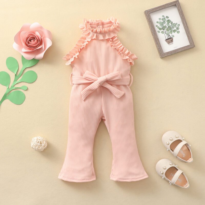 Infants and Girls High Neck Lace Strapless Onesie with Belt – Stylish and Elegant Baby Outfit