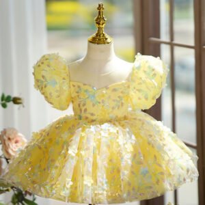 ellow Puffy Gauze Princess Dress - Perfect for Children's Birthday & Performance Catwalks