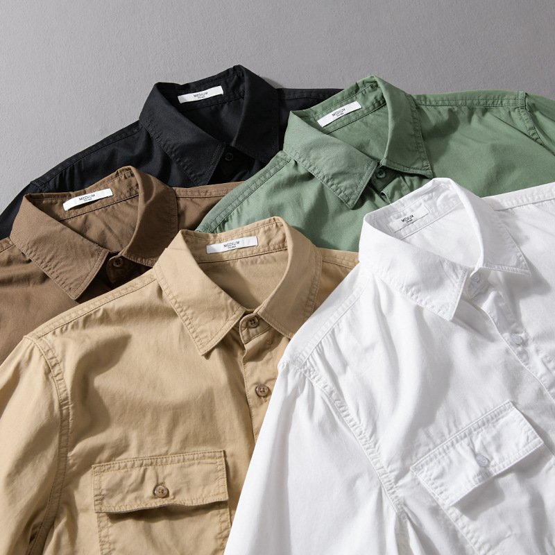 Leisure Cargo Shirt Men's Solid Color Polo Collar – Casual & Versatile