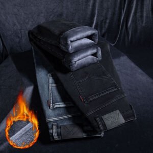 Men's Loose Fleece-Lined Straight-Leg Trousers – Warm & Comfortable Winter Denim