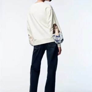 Fashion Round Neck Girls Print Casual Loose Pullover Sweatshirt