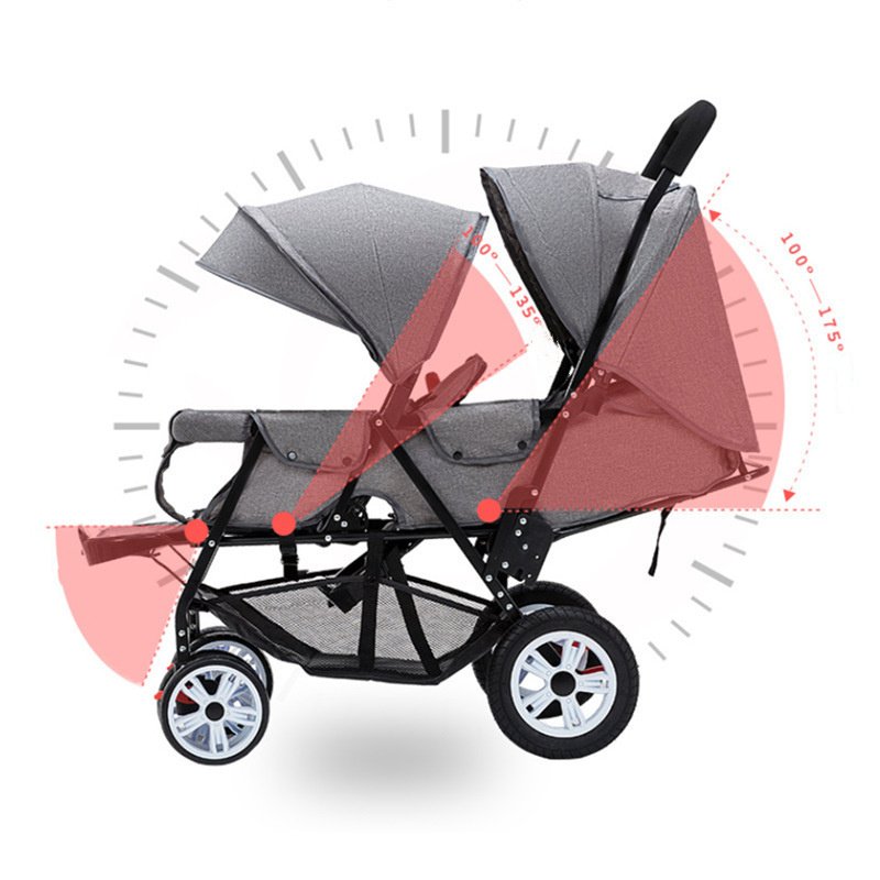 Lightweight Stroller for Children - Front & Rear Sitting, Plus-Sized Four-Wheel Double Sitting Lying Folding Cart